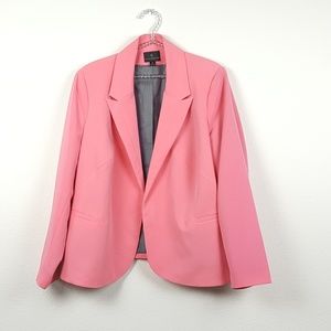 Plus Size Coral Pink Open Front Peplum Back Blazer